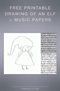 FREEBIE: drawing of an elf and music papers