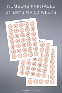Freebie printable numbers PDF for 31 days or 52 weeks! On tortagialla.com