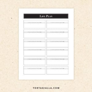 Preview of life planning template pdf with 12 boxes to fill in.