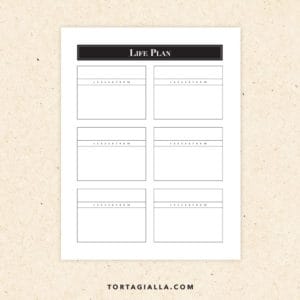 Preview of life planning template pdf with 6 boxes to fill in.