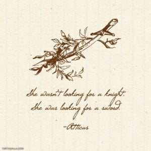 She wasn't looking for a knight. She was looking for a sword. - Atticus