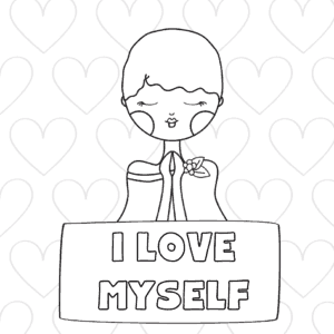 I love Myself positive affirmation girls coloring page preview