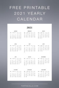 Download this free printable 2021 yearly calendar at-a-glance view.