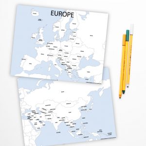 Map of Europe and Asia Free Printable on MessyMommyCrafts.com