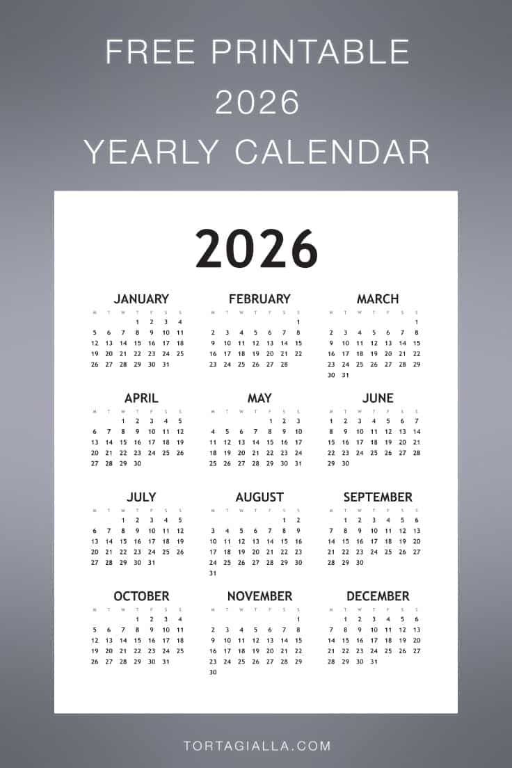 Visit tortagialla.com to download this free printable 2026 yearly calendar overview.