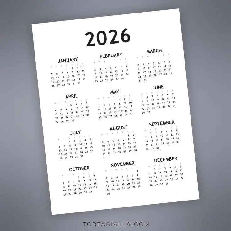 Download and use this printable 2026 Yearly Calendar in all your planners and journals for the year-at-a-glance view.